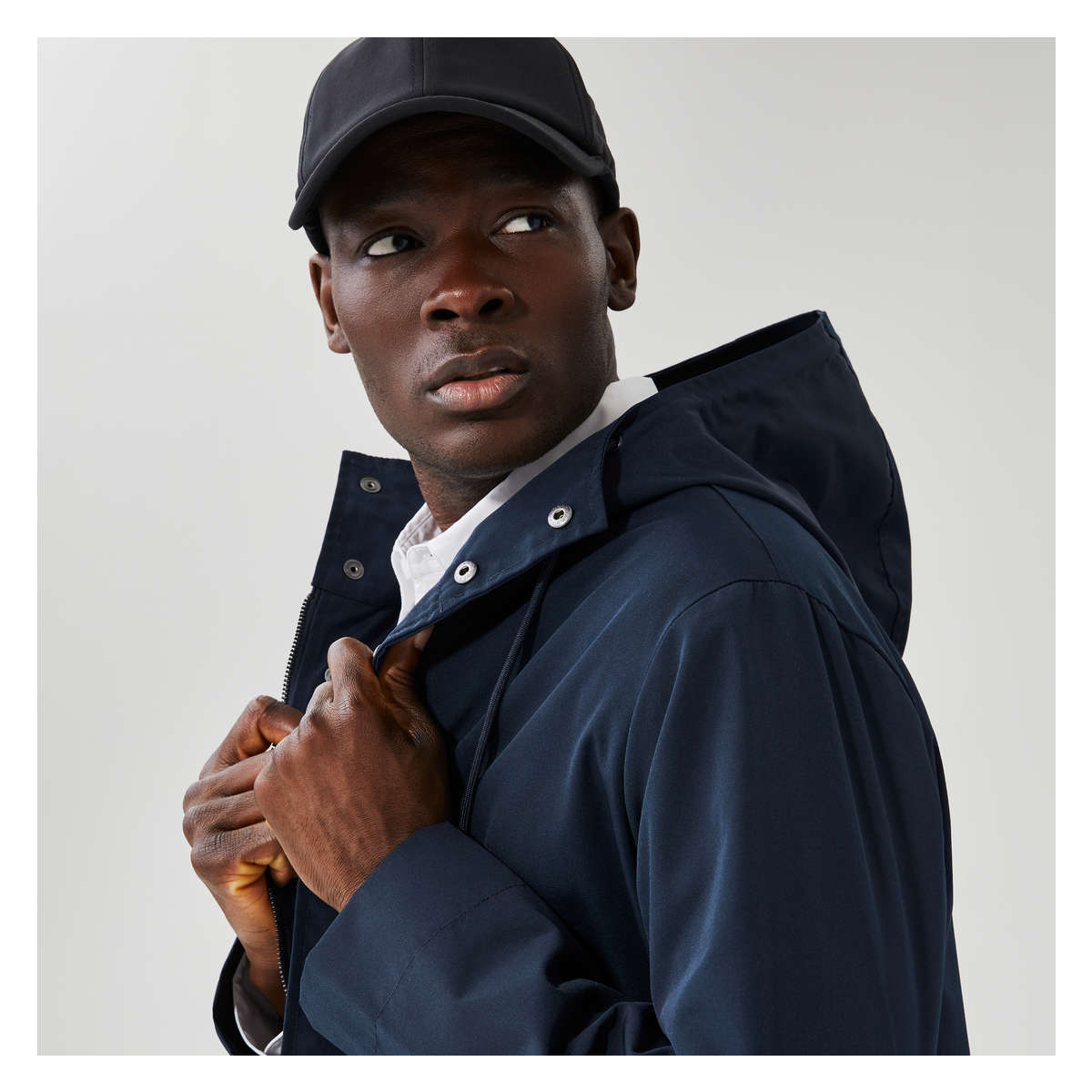 Navy blue jacket with on sale hood